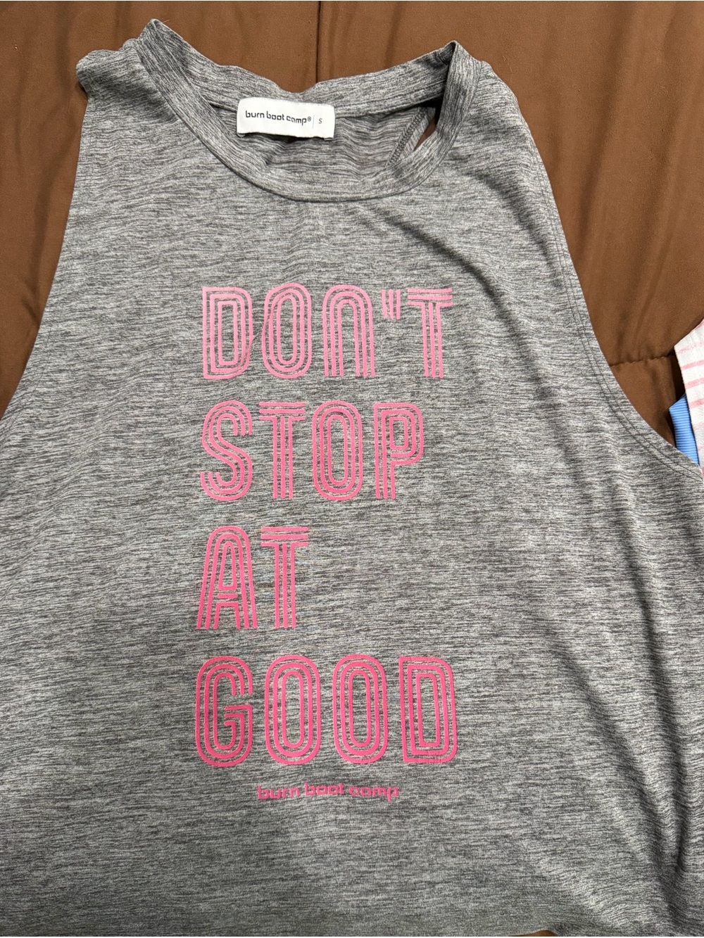 Burn Boot Camp Women's Gray Muscle Tank with Pink Graphic Text